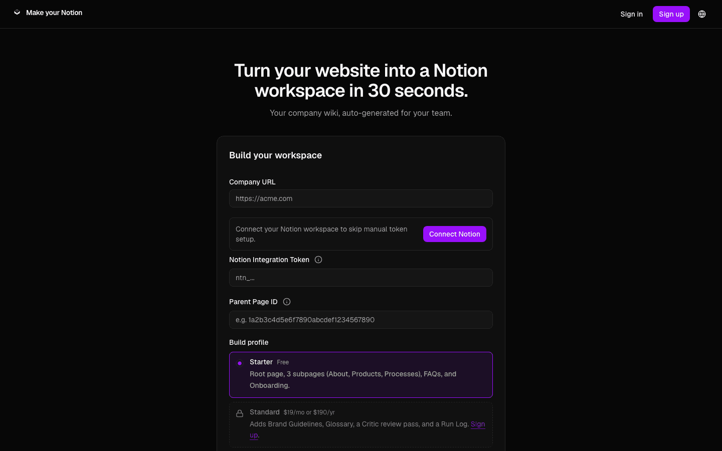 MakeYourNotion — homepage